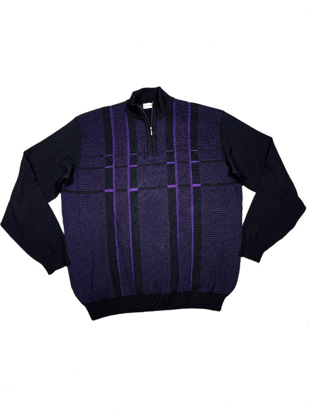 St. Croix Shop Men's 2XLT Wool Blend 1/4 Zip Sweater Purple Abstract Made in USA